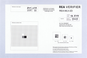 Calibration and adjustment card DataMatrix and grey fields